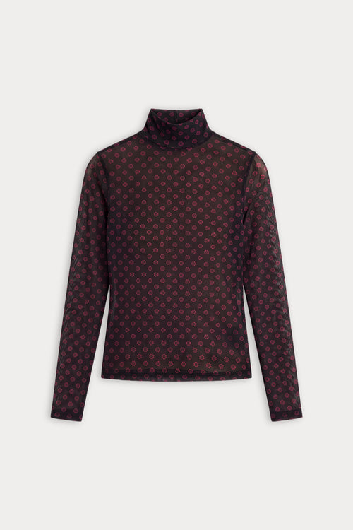 THE MESH TURTLENECK TOP | BLACK ASPEN FAIRISLE-5 | GOOD AMERICAN | FLAT