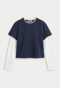 THE COMBO LAYERED TEE | NAVY WITH CHALK-6 | GOOD AMERICAN | FLAT