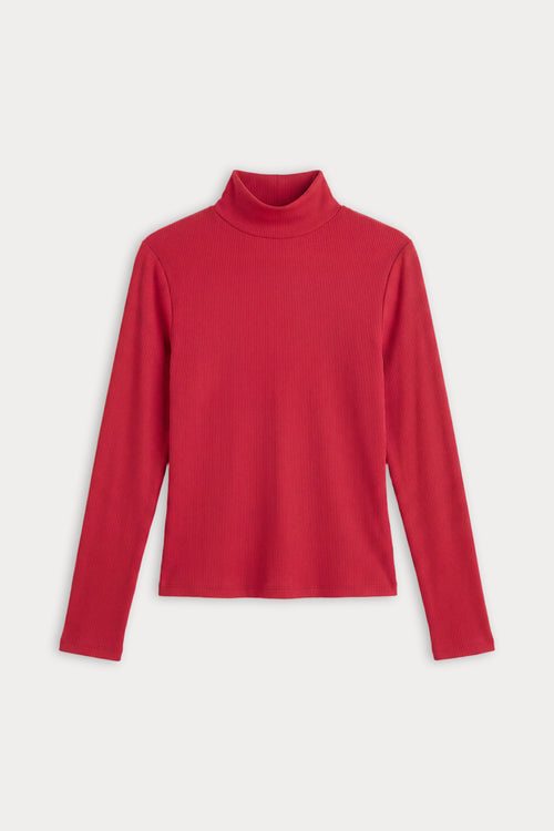 THE SHEER RIB TURTLENECK | CARMINE-7 | GOOD AMERICAN | FLAT