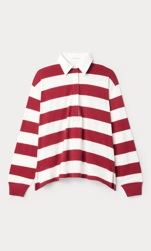OVERSIZED RUGBY TEE | MERLOT AND CHALK RUGBY STRIPE