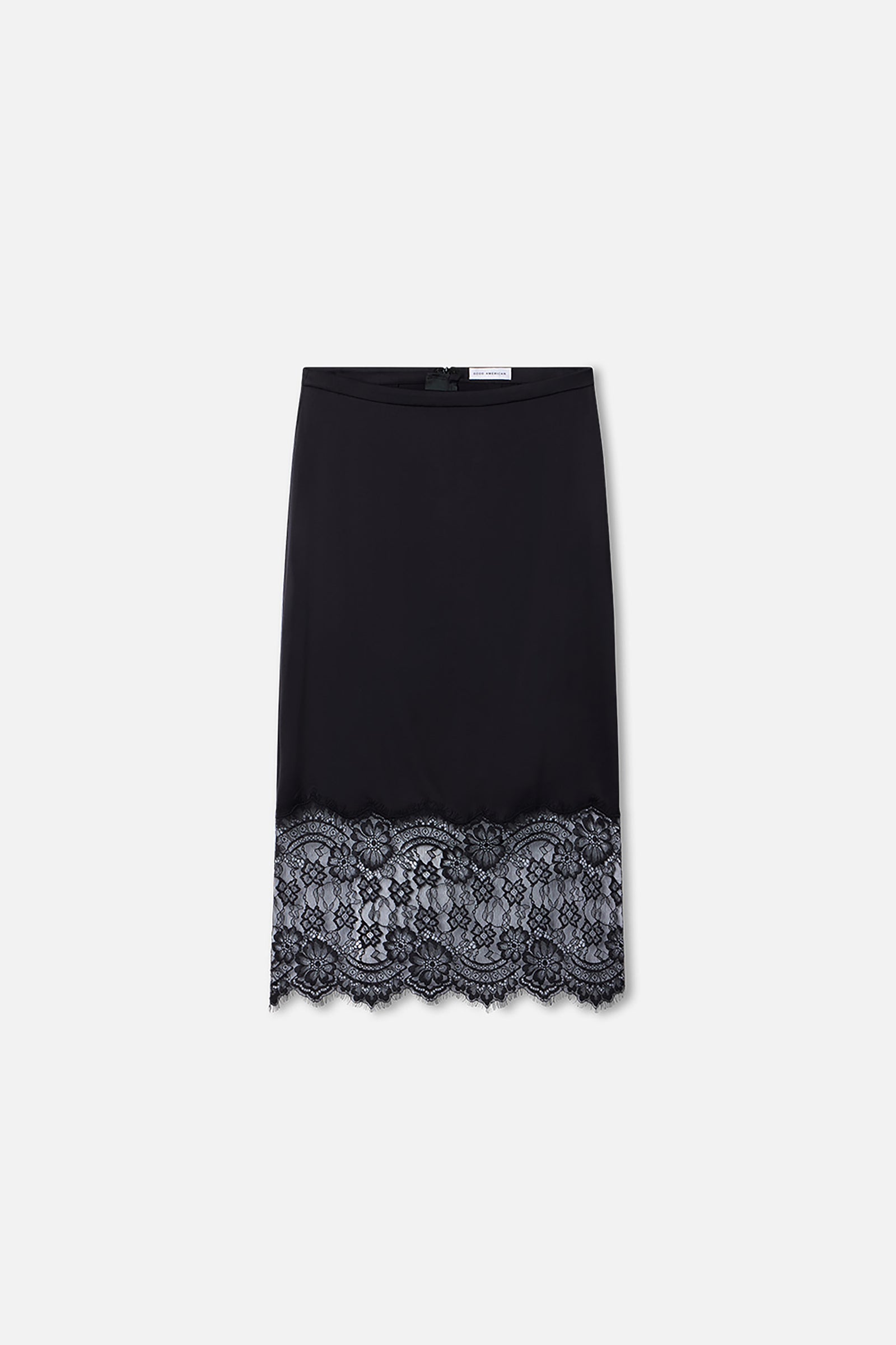 SATIN LACE SLIP MIDI SKIRT | BLACK001