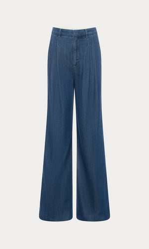 PLEATED HIGH WAISTED WIDE LEG TROUSER | INDIGO1187