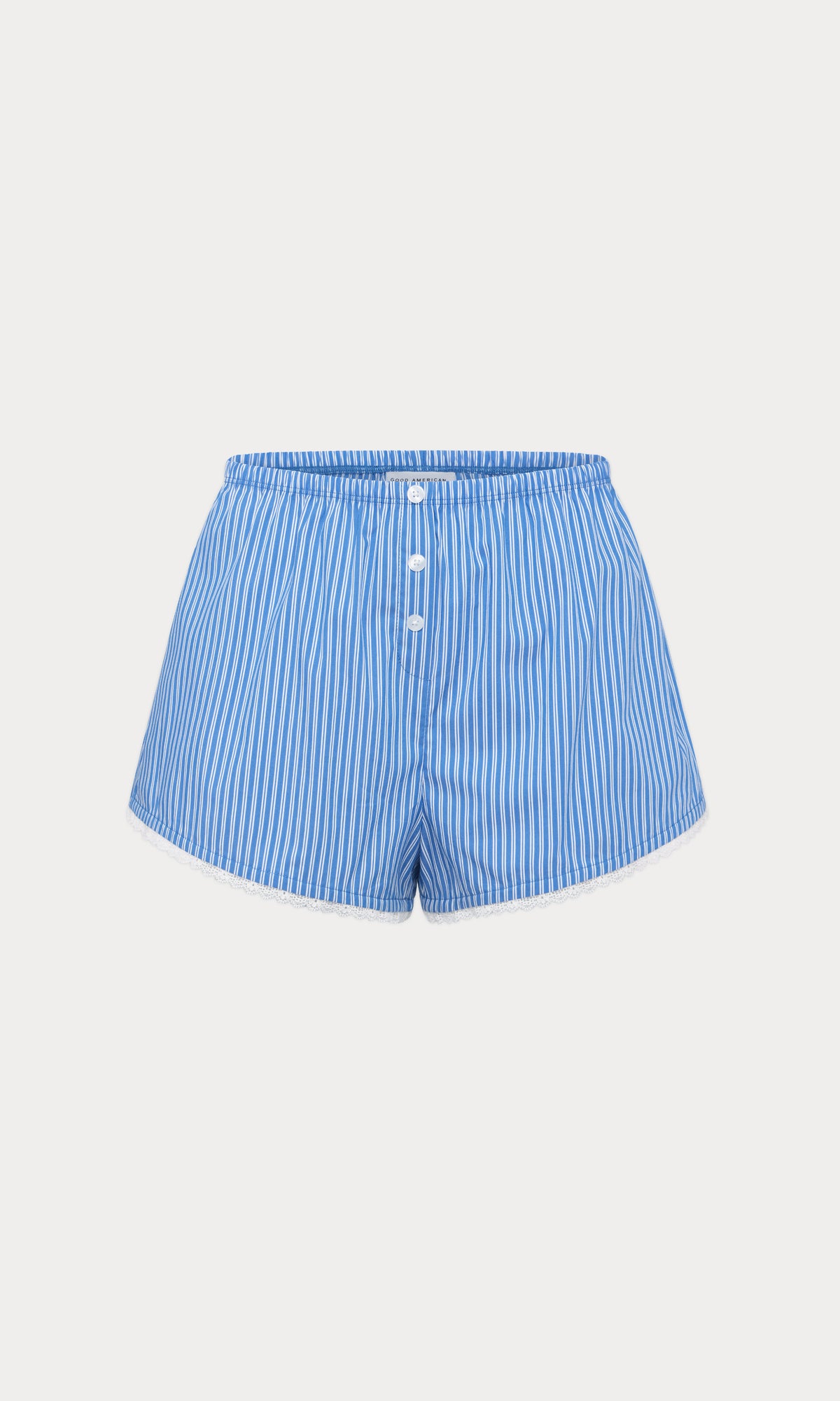 POPLIN PULL ON BOXER SHORTS | BLUE & WHITE STRIPE-7 | GOOD AMERICAN | MODEL_A