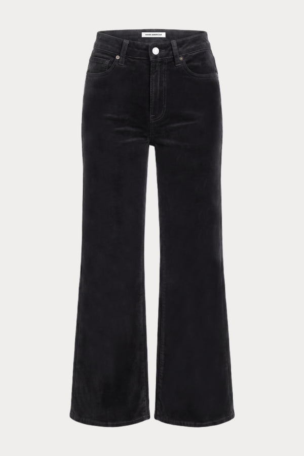 VELVET GOOD WAIST PALAZZO ANKLE PANT | BLACK-7 | GOOD AMERICAN | FLAT