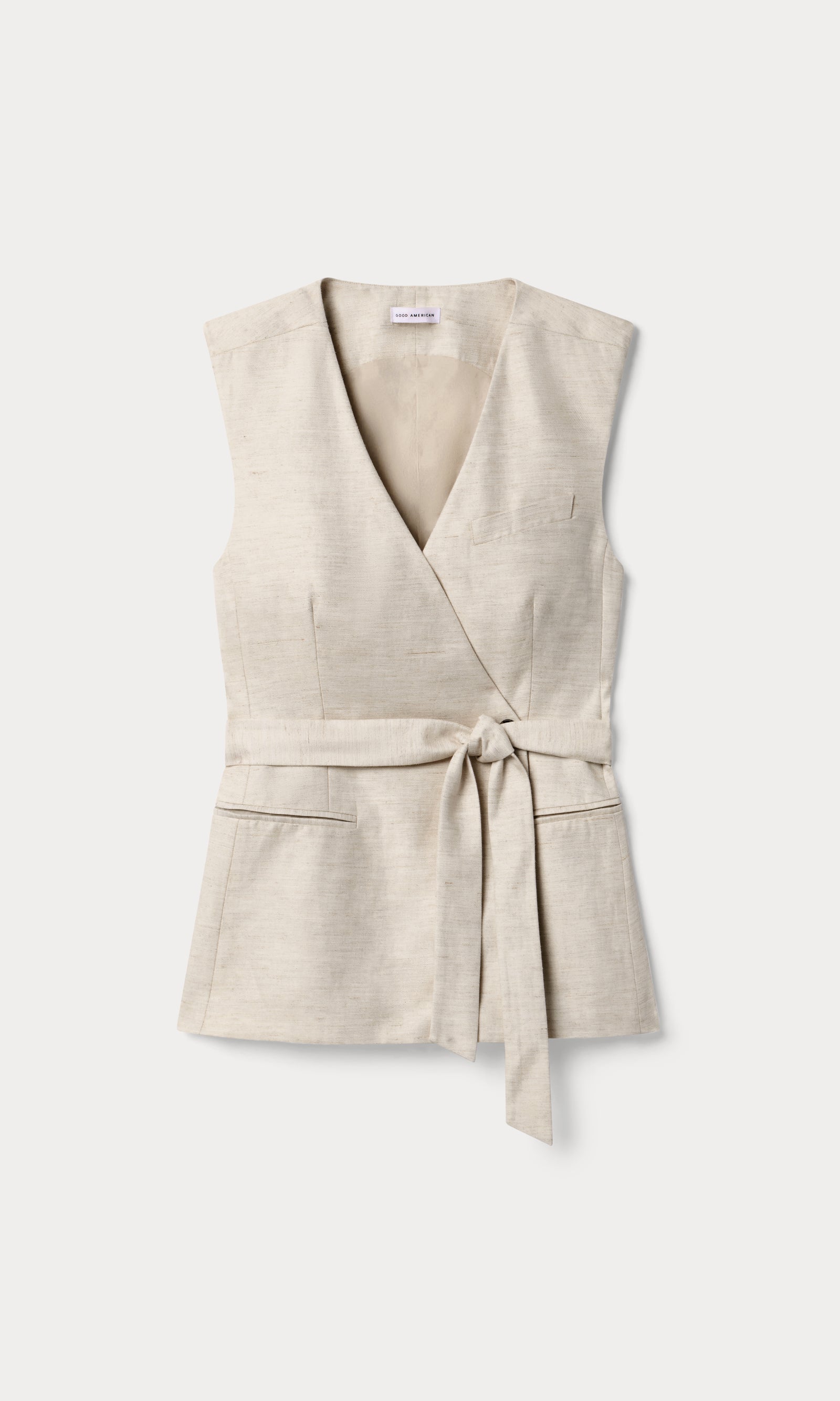 LINEN SLEEVELESS BELTED VEST | OAT