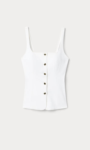 SLEEVELESS DENIM BUTTON FRONT TOP | COTTON WHITE