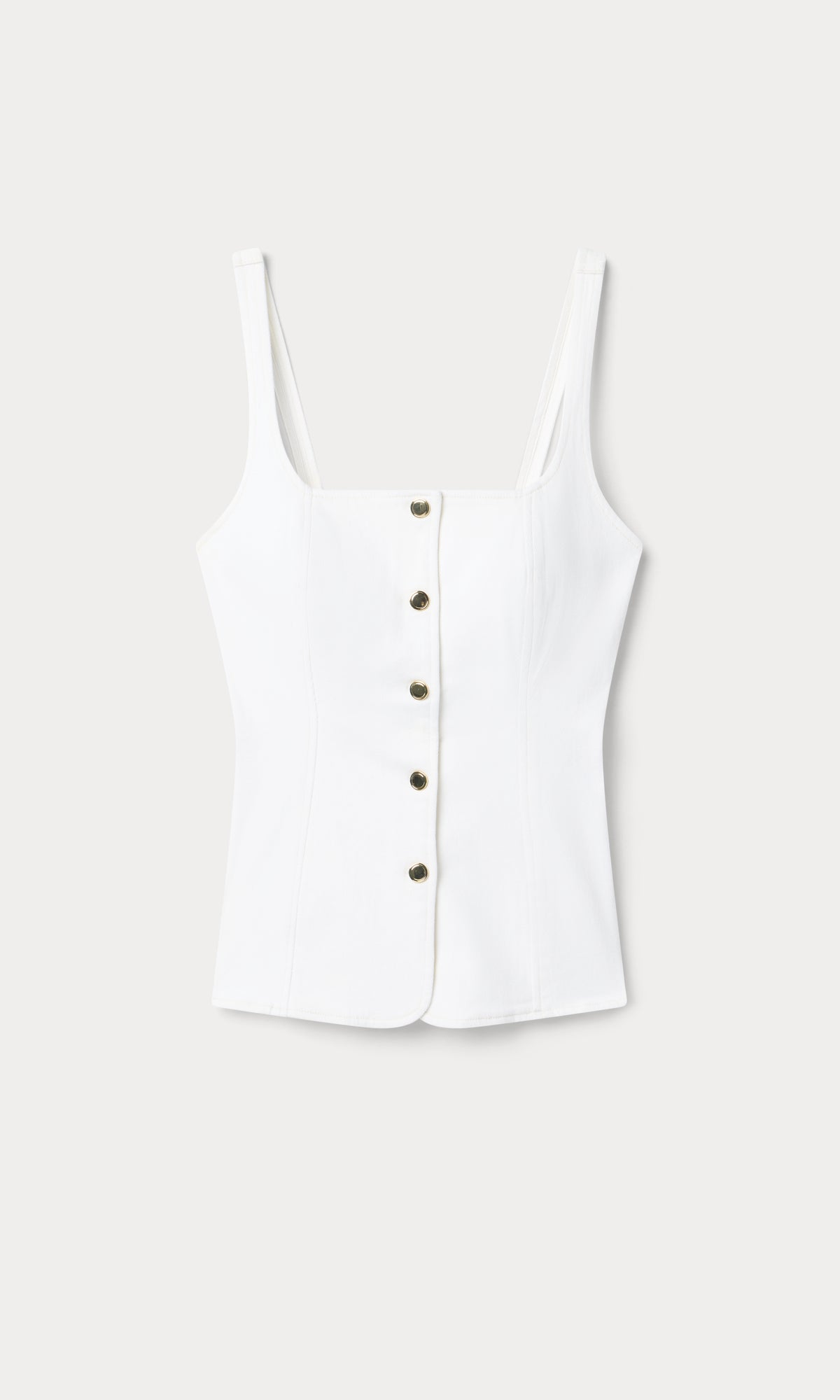 SLEEVELESS DENIM BUTTON FRONT TOP | COTTON WHITE-5 | GOOD AMERICAN | MODEL_A