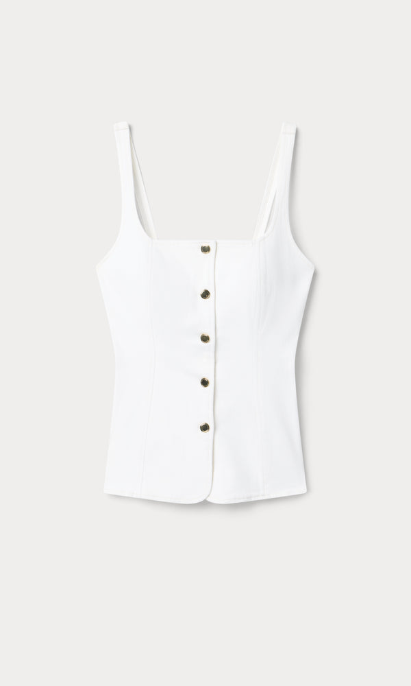 SLEEVELESS DENIM BUTTON FRONT TOP | COTTON WHITE