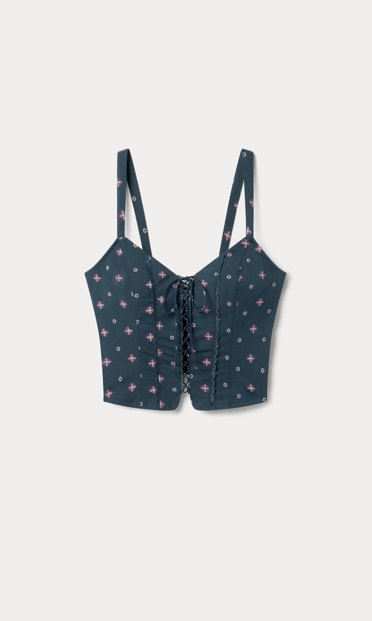 DOLLY LACE UP POPLIN TANK | NEW NAVY BANDANA PRINT-6 | GOOD AMERICAN | MODEL_A