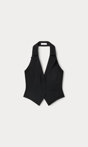 LUXE SUITING HALTER VEST | BLACK001