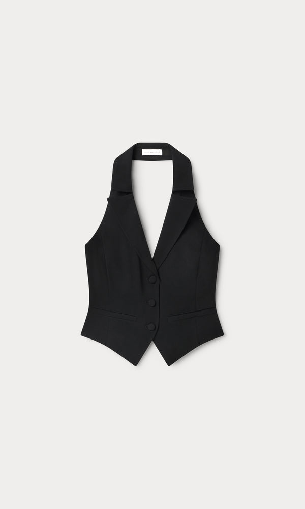 LUXE SUITING HALTER VEST | BLACK001
