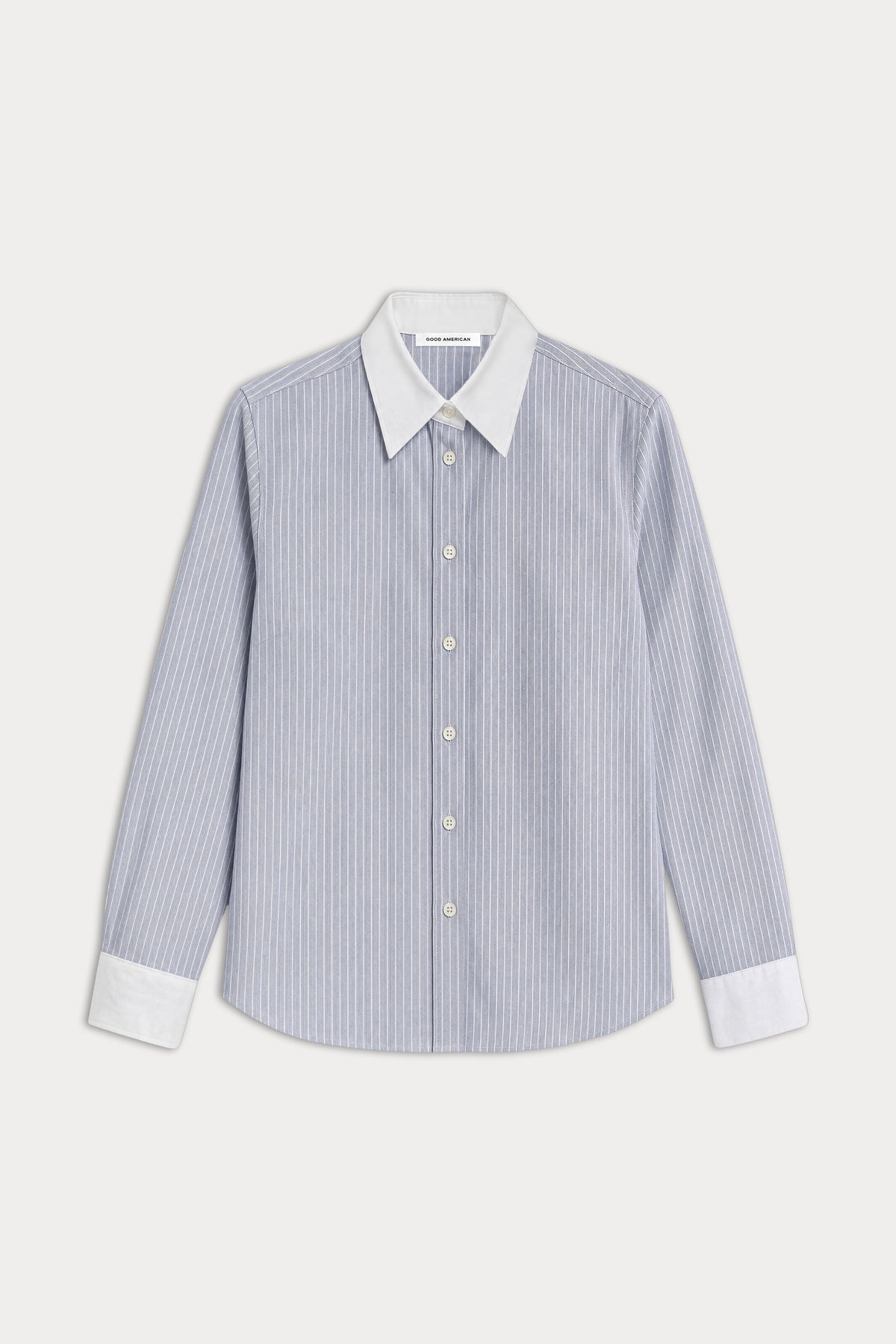 THE OXFORD CONTRAST SHIRT | SLATE BLUE STRIPE-6 | GOOD AMERICAN | MODEL_A