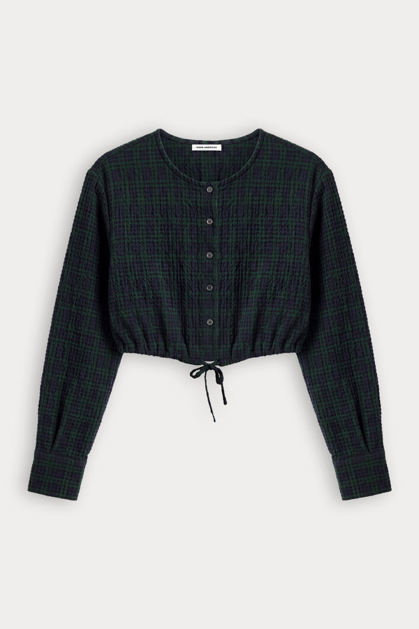 THE CRINKLE CINCHED SHIRT | FOREST PLAID