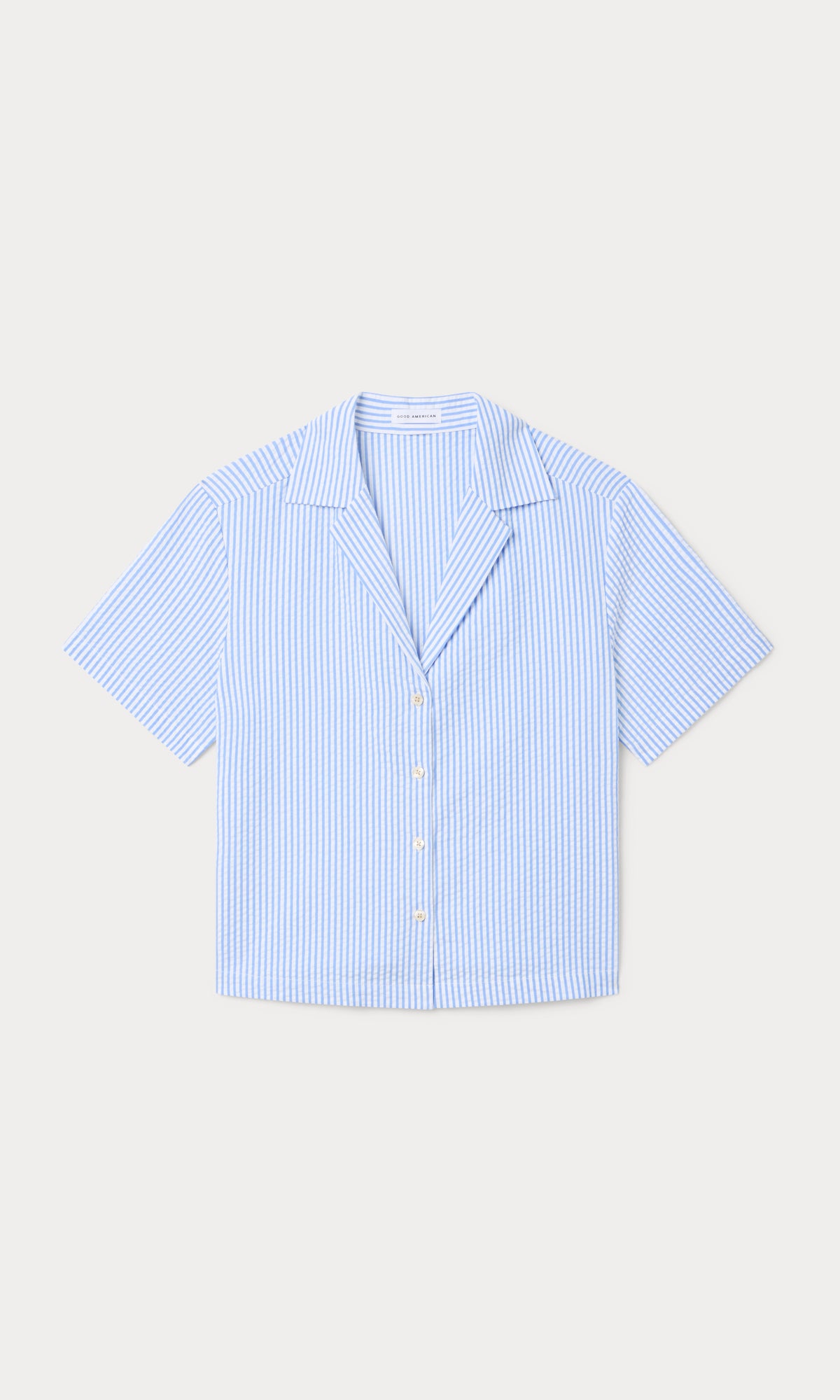 THE SEERSUCKER CAMP SHIRT | BLUE STRIPE-6 | GOOD AMERICAN | MODEL_A