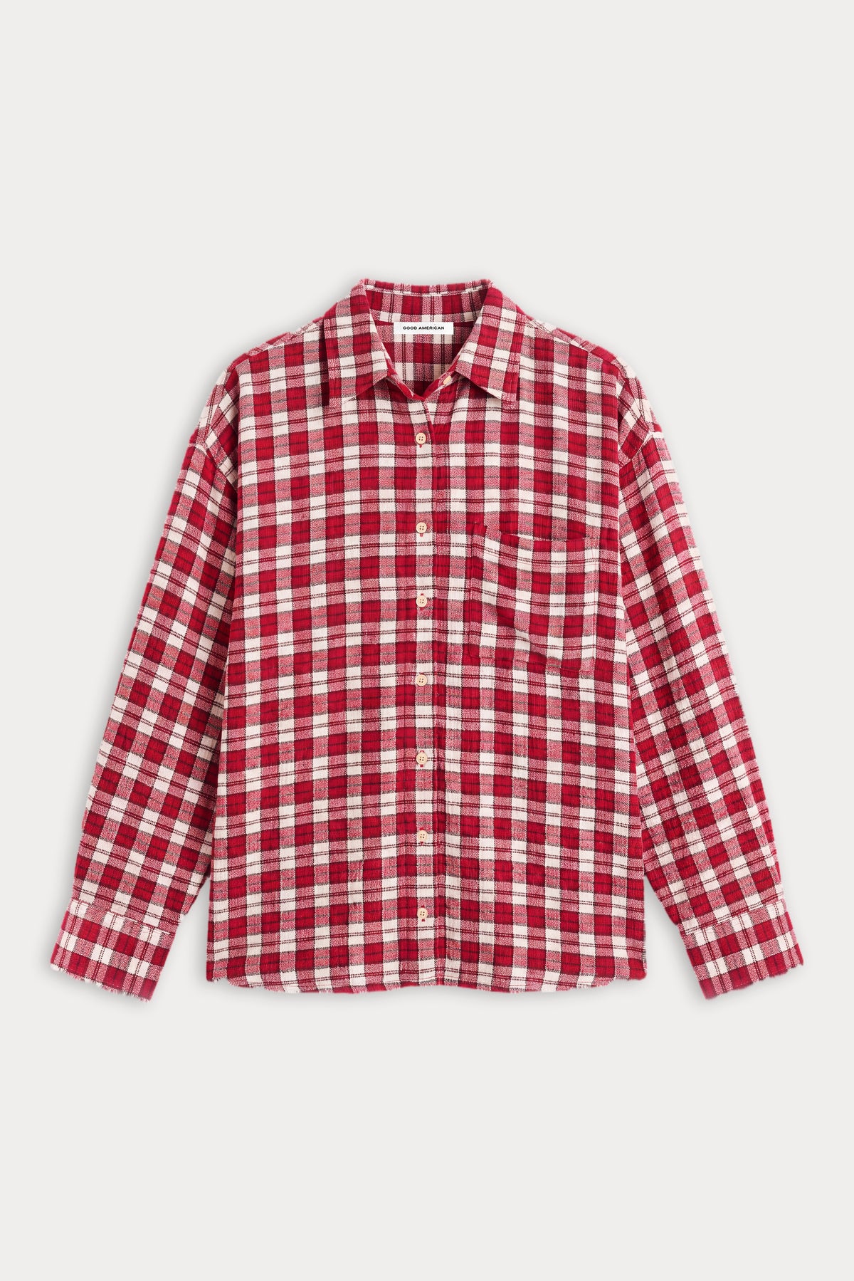 THE CRINKLE EASY SHIRT | CARMINE PLAID-7 | GOOD AMERICAN | FLAT
