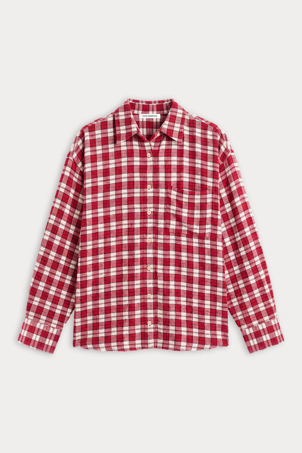 THE CRINKLE EASY SHIRT | CARMINE PLAID-7 | GOOD AMERICAN | FLAT
