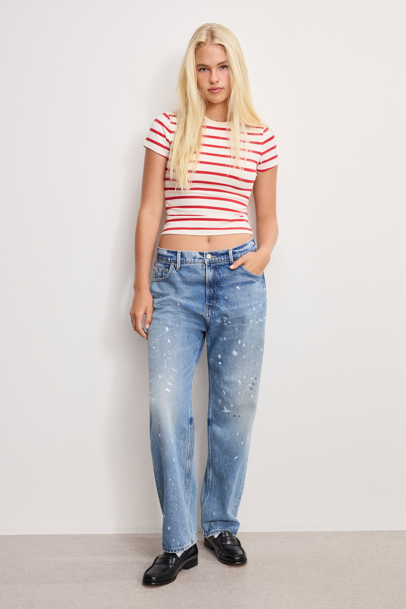 SUPER STRETCH BABY TEE | ECRU &amp; CHILI WIDE STRIPE