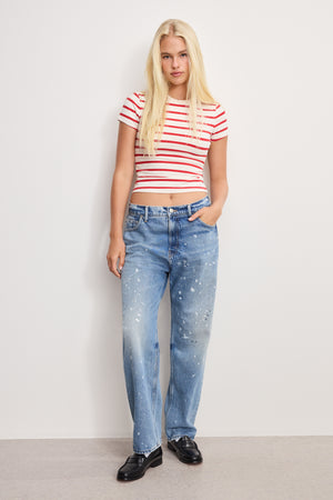 SUPER STRETCH BABY TEE | ECRU &amp; CHILI WIDE STRIPE