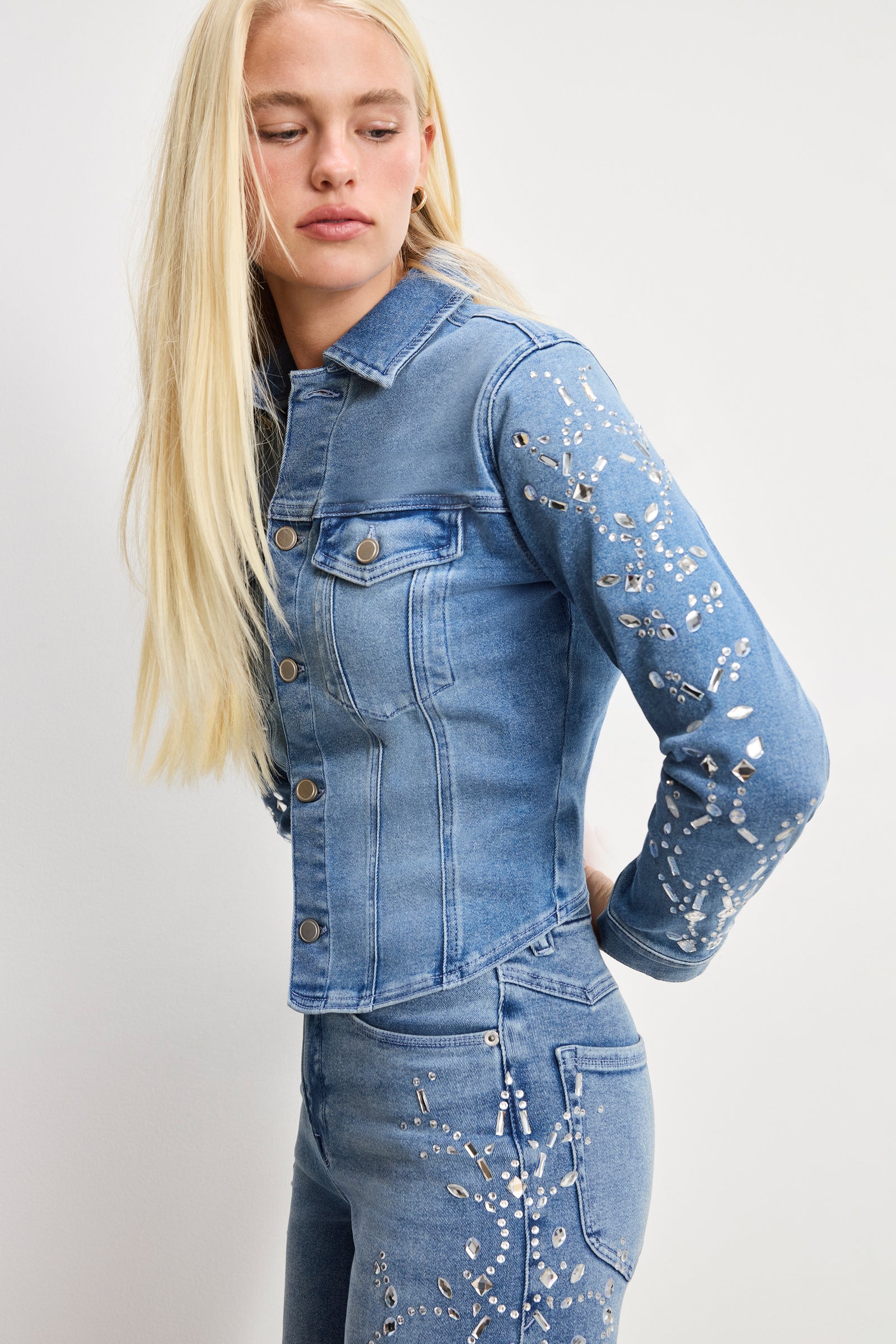 DOLLY CRYSTAL FITTED JACKET | INDIGO1089