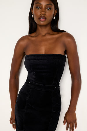 black velvet strapless dress FIT FOR SUCCESS STRAPLESS VELVET DRESS