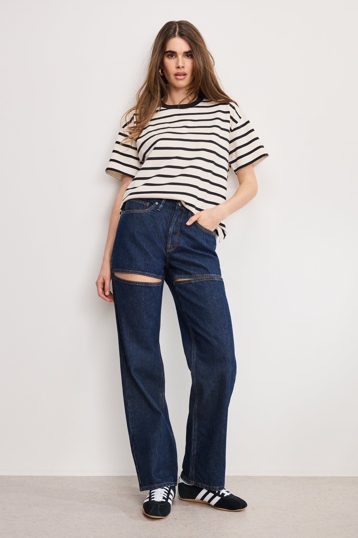 COTTON OVERSIZED TEE | BLACK AND ECRU WIDE STRIPE