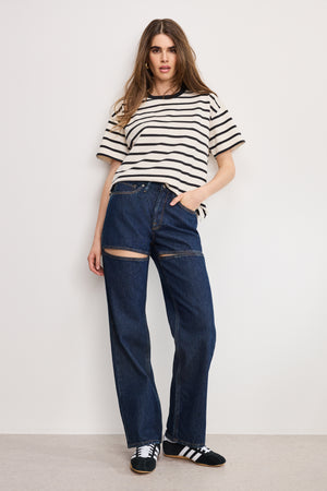 COTTON OVERSIZED TEE | BLACK AND ECRU WIDE STRIPE