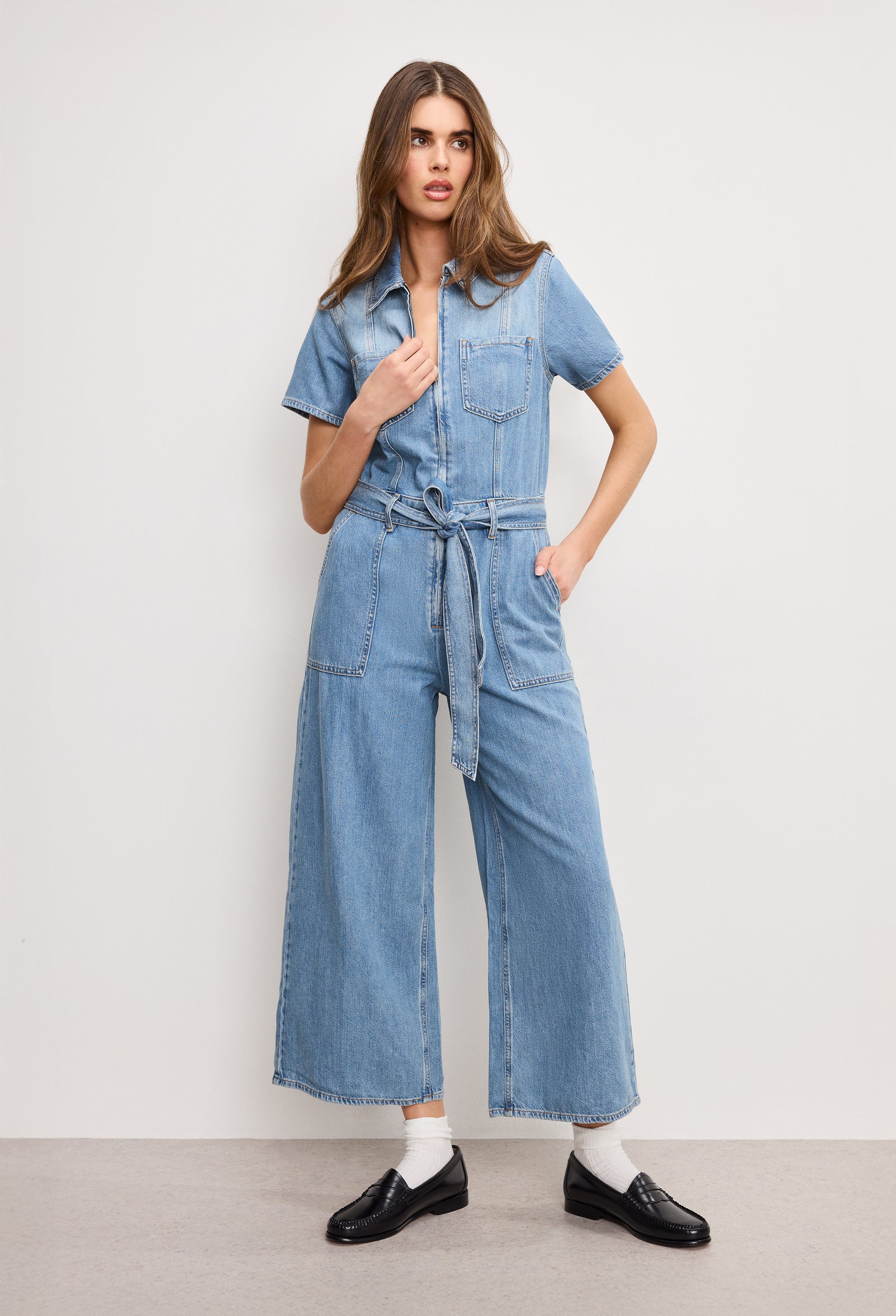 FIT FOR SUCCESS LITE LINEN DENIM CROPPED JUMPSUIT | INDIGO786