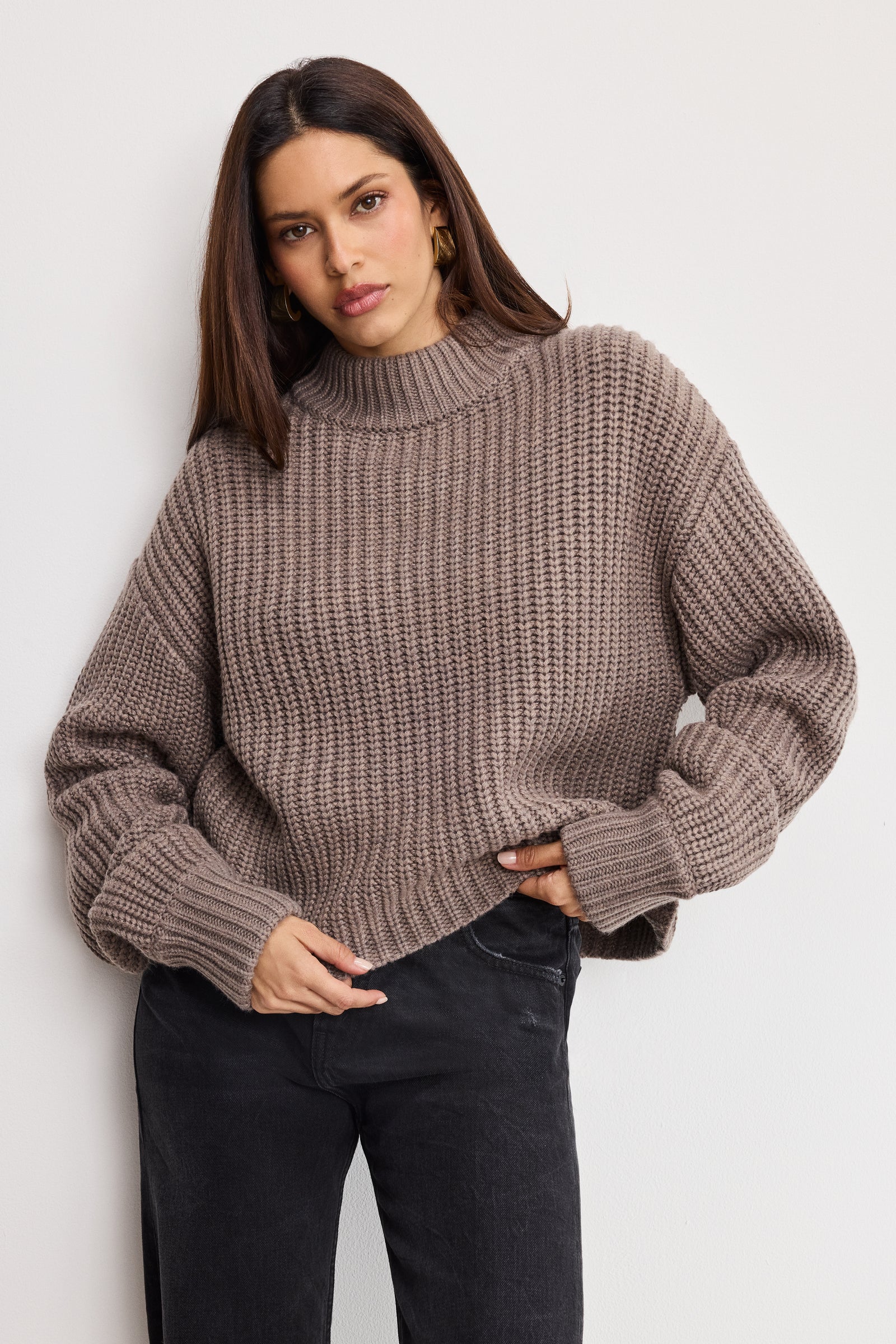 CHUNKY KNIT MOCK NECK SWEATER | SMOKE
