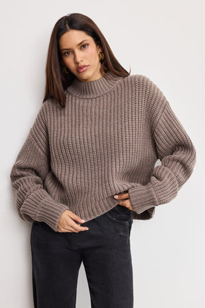 CHUNKY KNIT MOCK NECK SWEATER | SMOKE