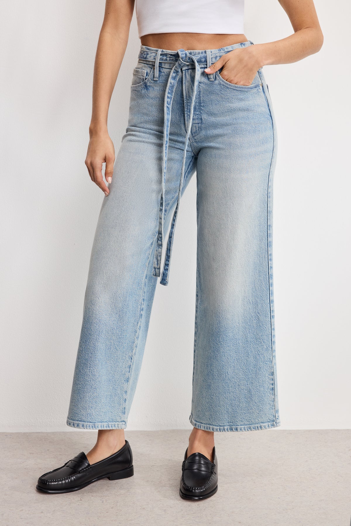 GOOD WAIST PALAZZO CROPPED JEANS | INDIGO999