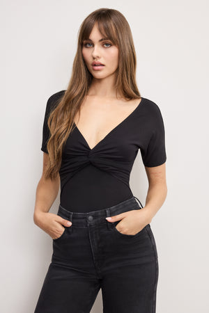 JERSEY TWIST FRONT BODYSUIT | BLACK001
