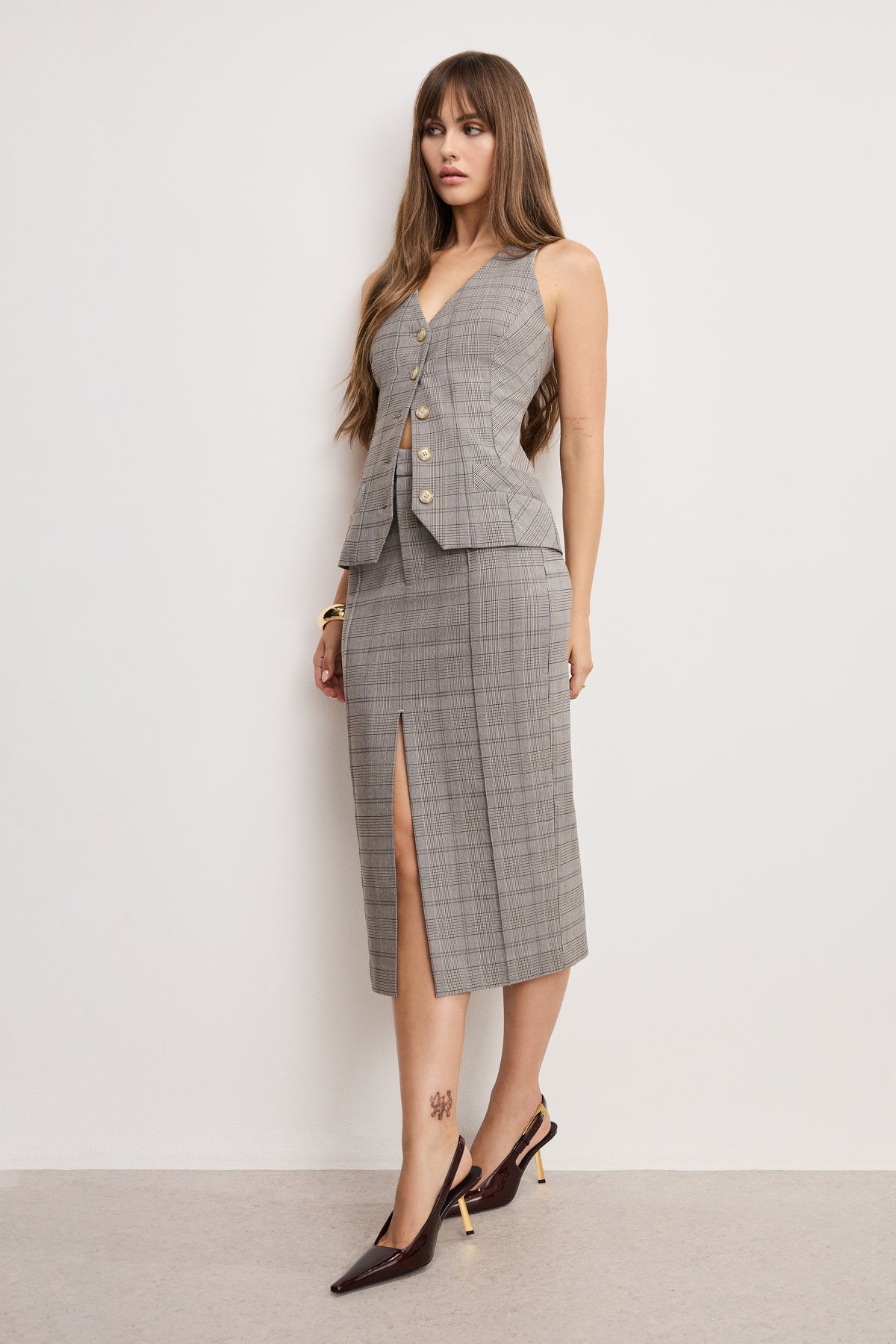 PLAID MIDI SKIRT | GLEN PLAID001-1 | GOOD AMERICAN | MODEL_A