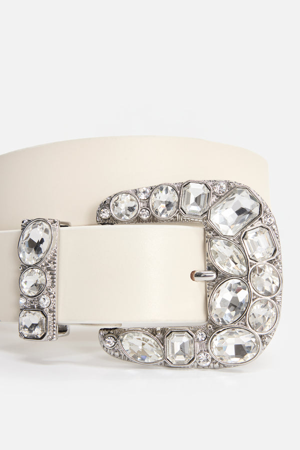 DOLLY CLASSIC CRYSTAL LEATHER BELT | WHITE001