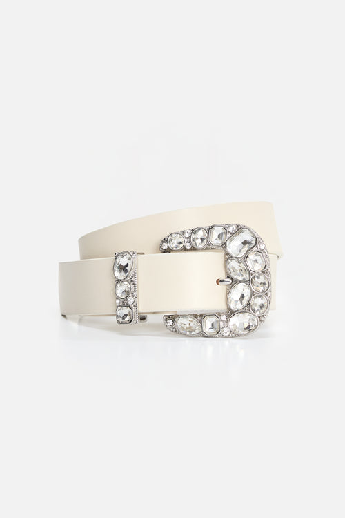 DOLLY CLASSIC CRYSTAL LEATHER BELT | WHITE001