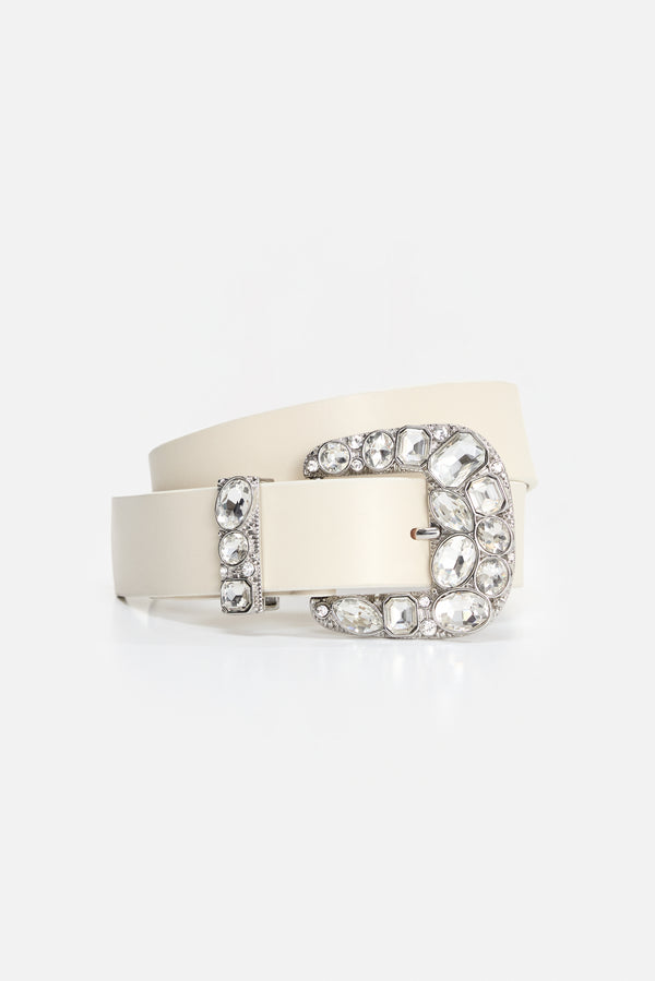 DOLLY CLASSIC CRYSTAL LEATHER BELT | WHITE001
