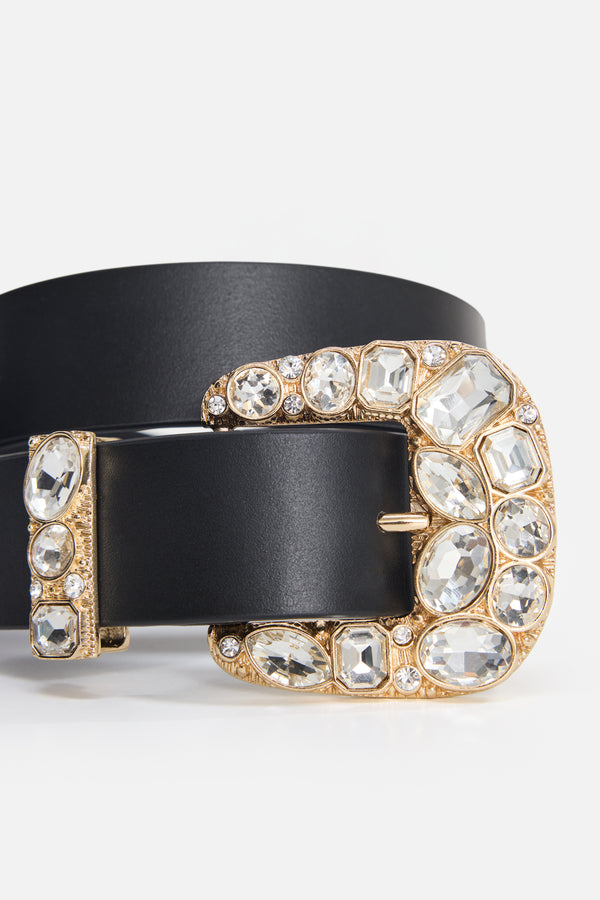 DOLLY CLASSIC CRYSTAL LEATHER BELT | BLACK001