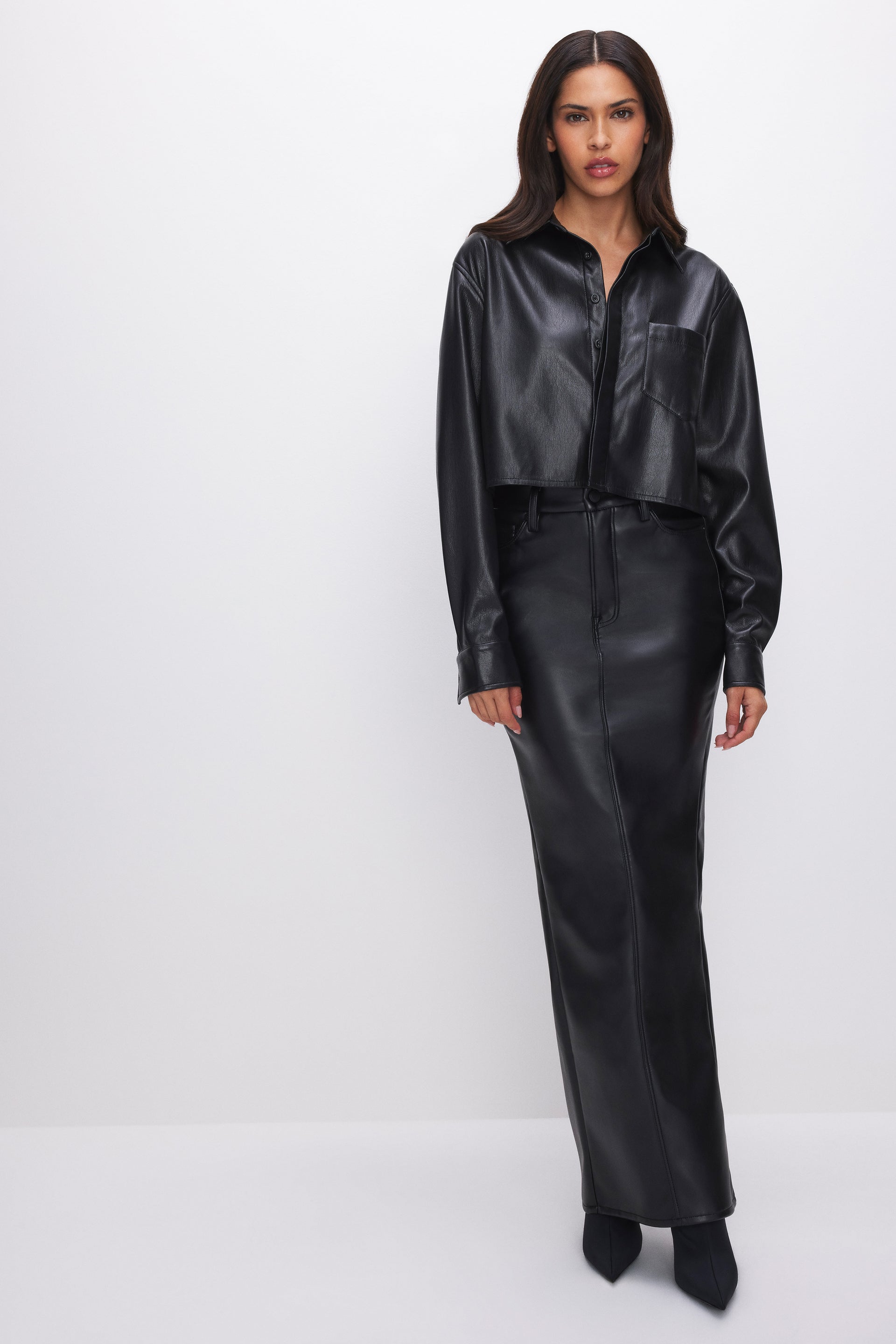 FAUX LEATHER CROPPED SHIRT BLACK001