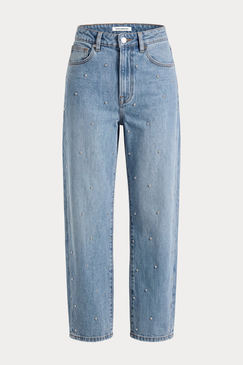 STUDDED VINTAGE BARREL ANKLE JEANS | ZANER-7 | GOOD AMERICAN | FLAT