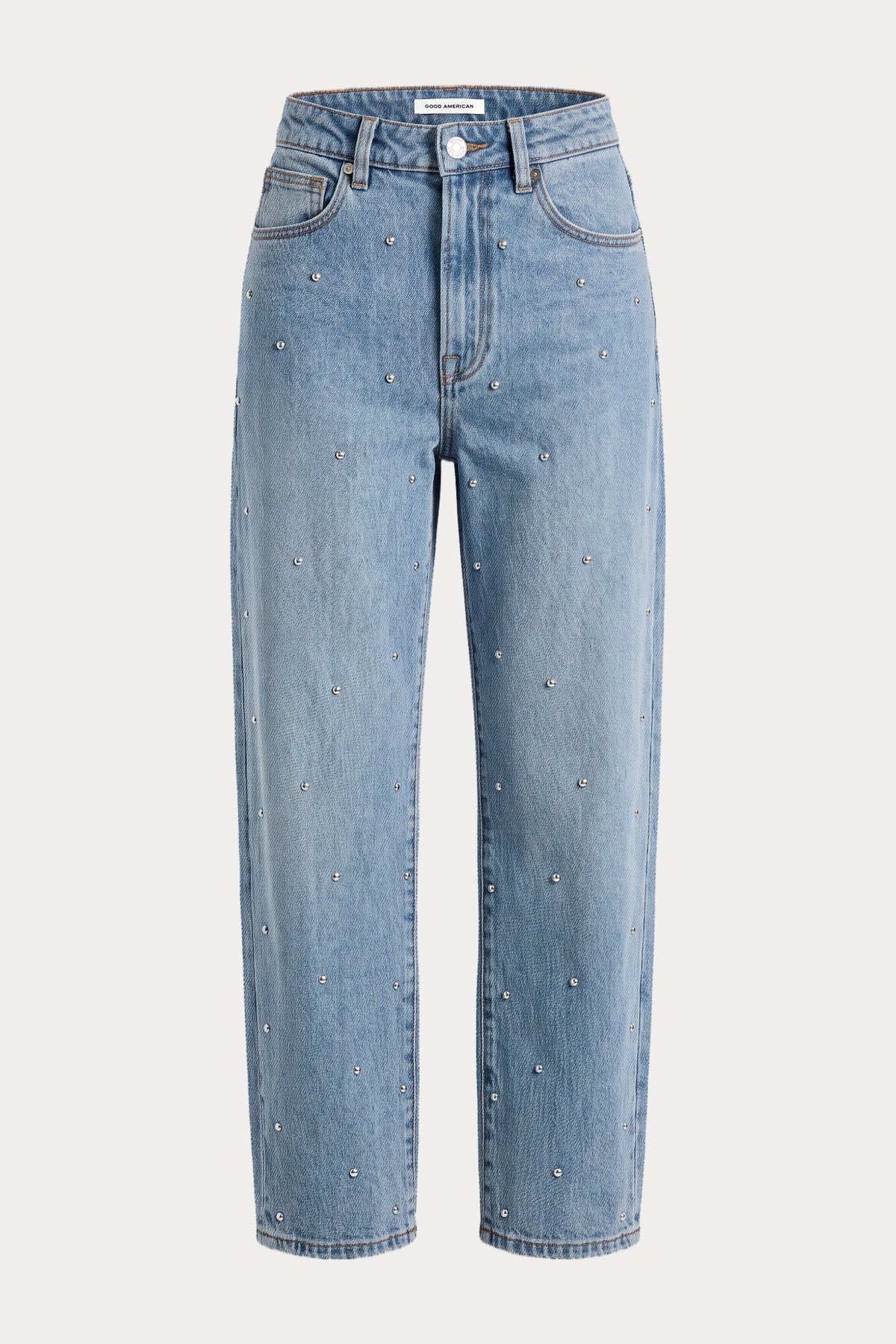 STUDDED VINTAGE BARREL ANKLE JEANS | ZANER-7 | GOOD AMERICAN | FLAT