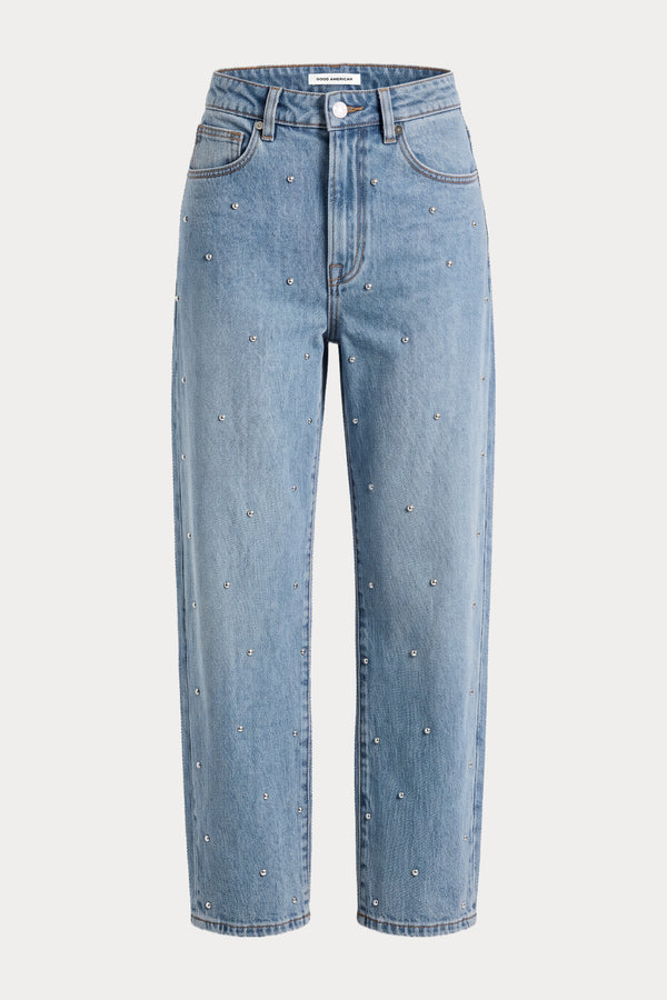 STUDDED VINTAGE BARREL ANKLE JEANS | ZANER-7 | GOOD AMERICAN | FLAT