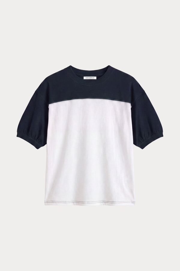 THE COLORBLOCK GYM TEE | NAVY WITH CHALK-1 | GOOD AMERICAN | FLAT