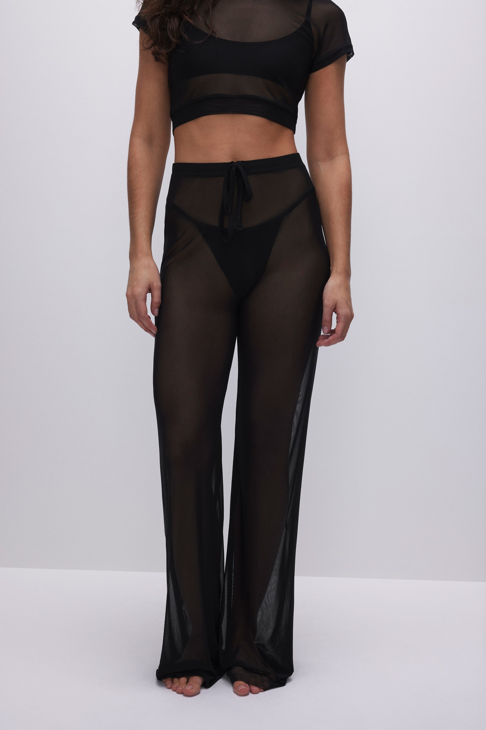 MESH WIDE PANTS BLACK001